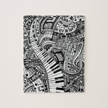 Classical Music Doodle With Piano Keyboard Jigsaw Puzzle by UDDesign at Zazzle