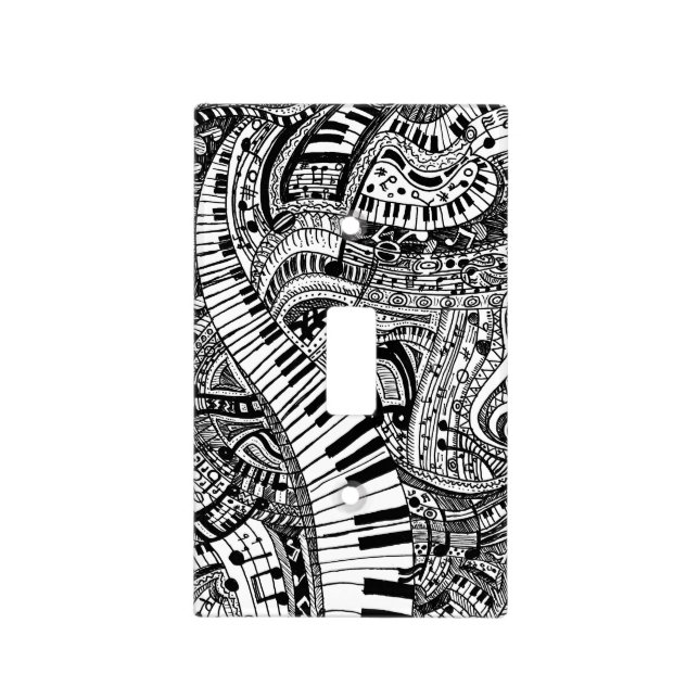 Classical music doodle with piano keyboard light switch cover (Front)