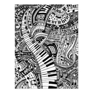Classical music doodle with piano keyboard photo print