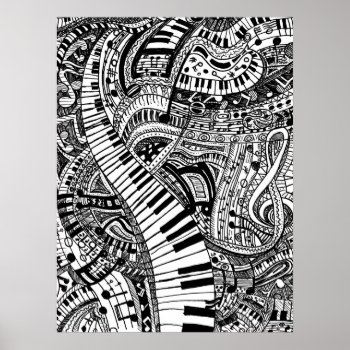 Classical Music Doodle With Piano Keyboard Poster by UDDesign at Zazzle