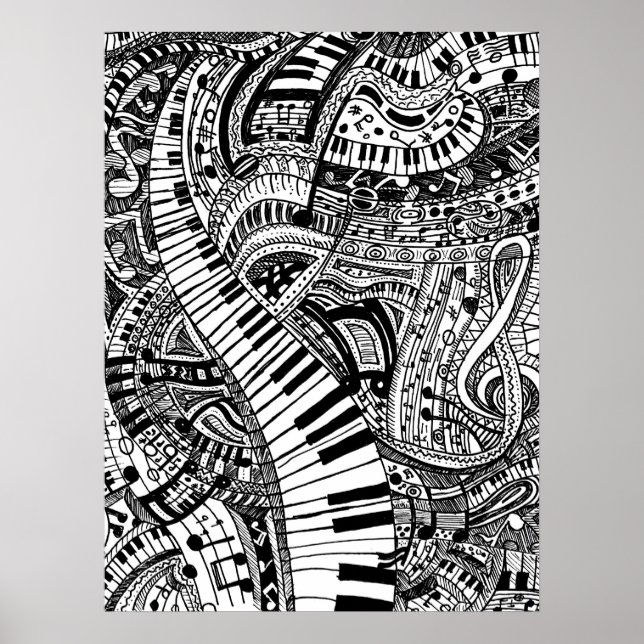 Classical music doodle with piano keyboard poster (Front)