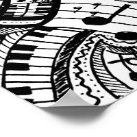 Classical music doodle with piano keyboard poster
