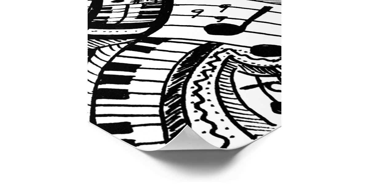 Classical music doodle with piano keyboard poster | Zazzle