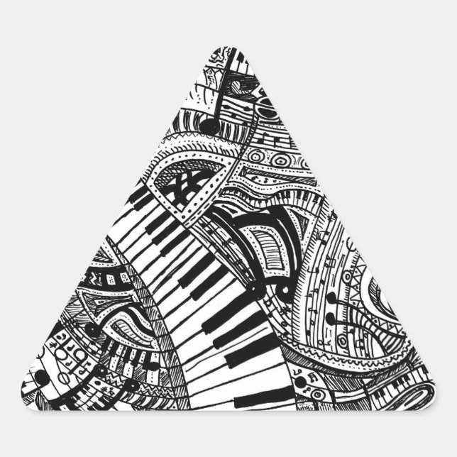 Classical music doodle with piano keyboard triangle sticker (Front)