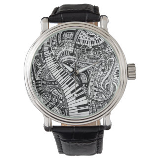 Classical music doodle with piano keyboard watch