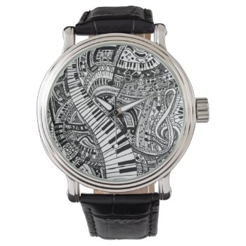 Classical Music Doodle With Piano Keyboard Watch by UDDesign at Zazzle