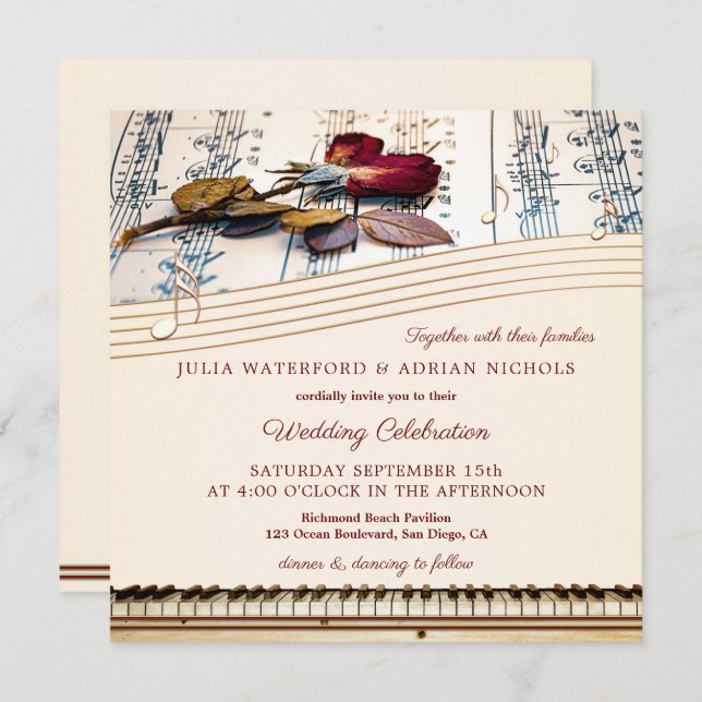Classical Music Rose Wedding Invitation (Front/Back)