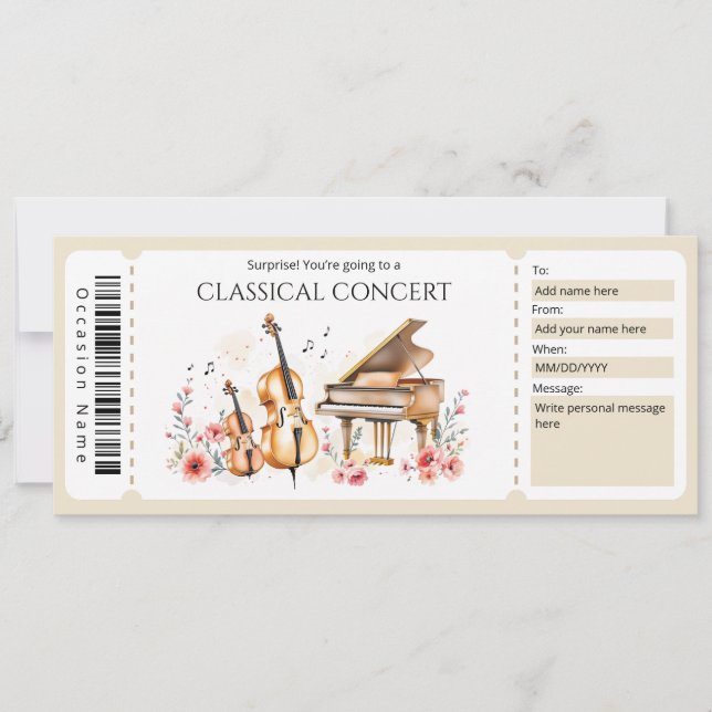 Classical Music Ticket Gift Certificate Invitation (Front)