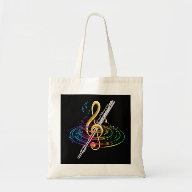 Classical Music Treble Clef Flutist Gift Flute Pul Tote Bag (Front)