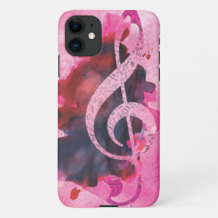 Classical Music Treble Clef Hot Pink Watercolor iPhone 11 Case