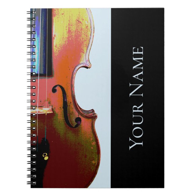 Classical Music Violin Blue Personalized Notebook (Front)