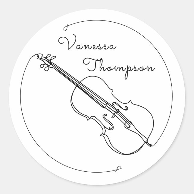 Classical Music Violin Name Minimalist Classic Round Sticker (Front)
