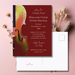 Classical Music Violin Recital Concert Red Invitation Postcard