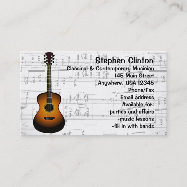 Classical Musician Guitarist Business Card (Front)