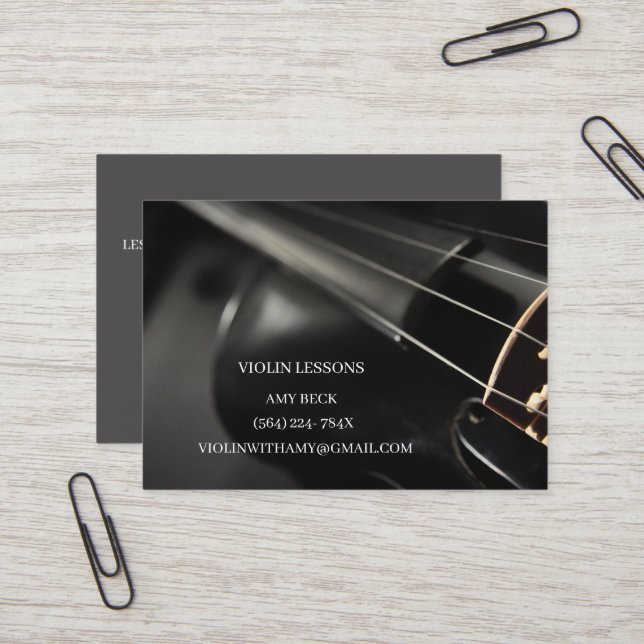Classical Musician/Music Store Black Violin  Business Card (Front/Back In Situ)