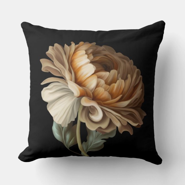 Classical Old World Painting Look Flower Throw Pillow (Front)