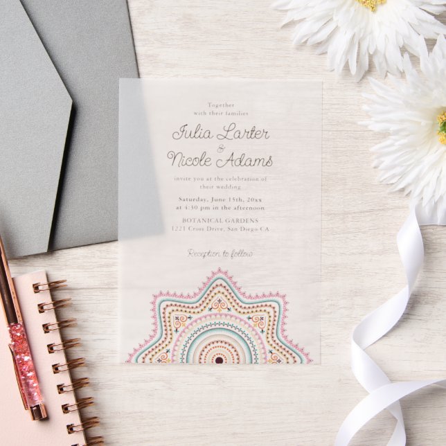 Classical Ornate Art Deco Style Mandala Wedding Vellum Invitations (Wedding)