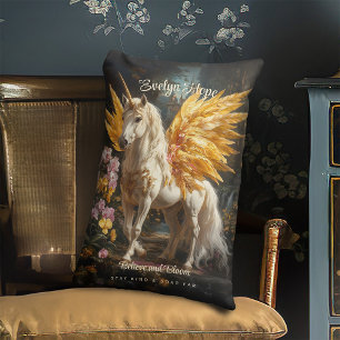 Classical Painting White Pegasus With Golden Wings Lumbar Pillow