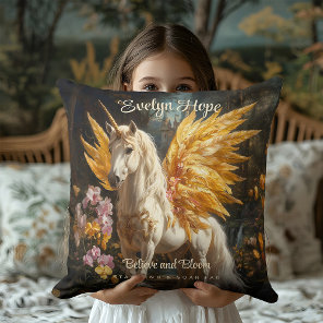 Classical Painting White Pegasus With Golden Wings Throw Pillow