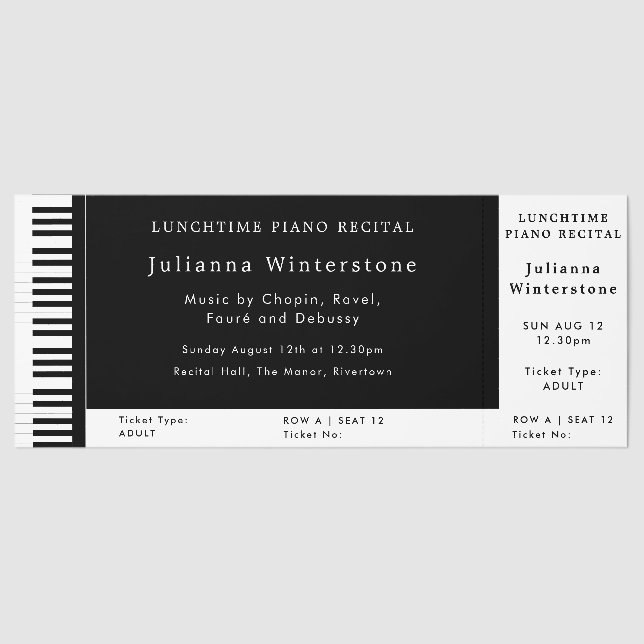 Classical Piano Concert Custom Ticket (Front)