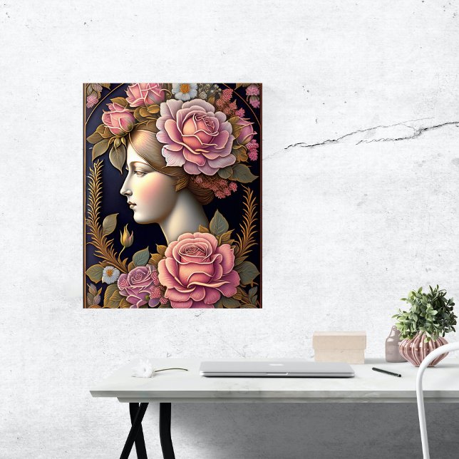Classical Pink Floral Lady Illustration Poster (Creator Uploaded)