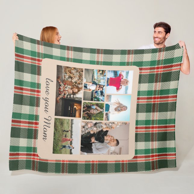 Classical Plaid Kids Multiple Photos Monogram Fleece Blanket (In Situ)