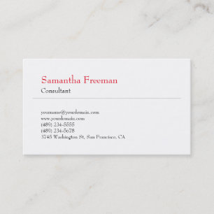 Classical Plain Black Red & White Minimalist Business Card