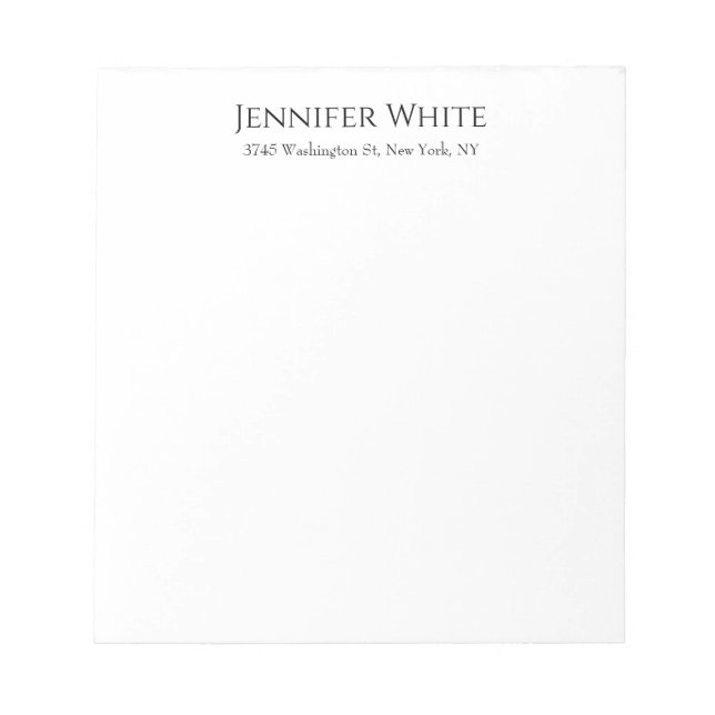 Classical Plain Elegant Black & White Minimalist Notepad (Front)