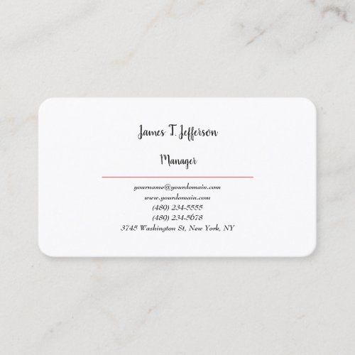 Classical plain minimalist white custom business card