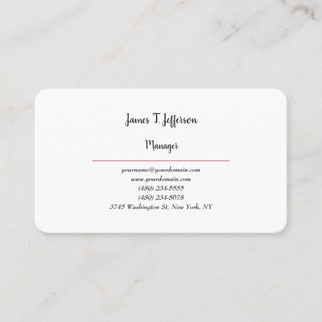 Classical plain minimalist white custom business card (Front)