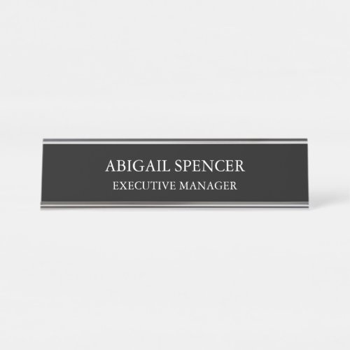 Classical Plain Simple Black White Professional Desk Name Plate