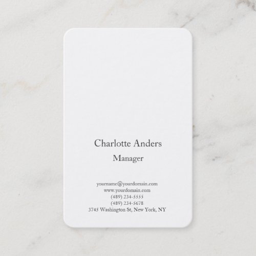 Classical plain simple minimalist elegant white business card