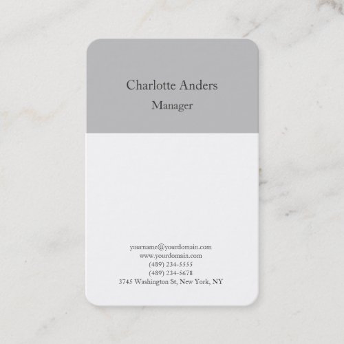 Classical plain simple minimalist grey white business card