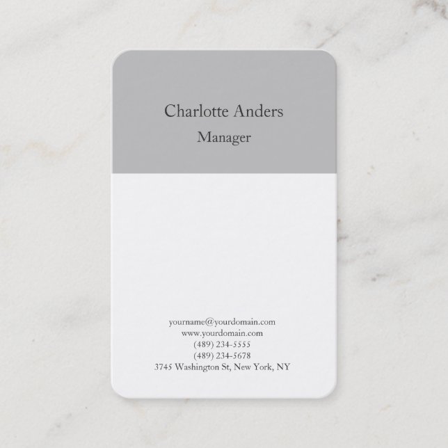 Classical plain simple minimalist grey white business card (Front)