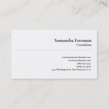 Classical Plain White Minimalist Simple Business Card
