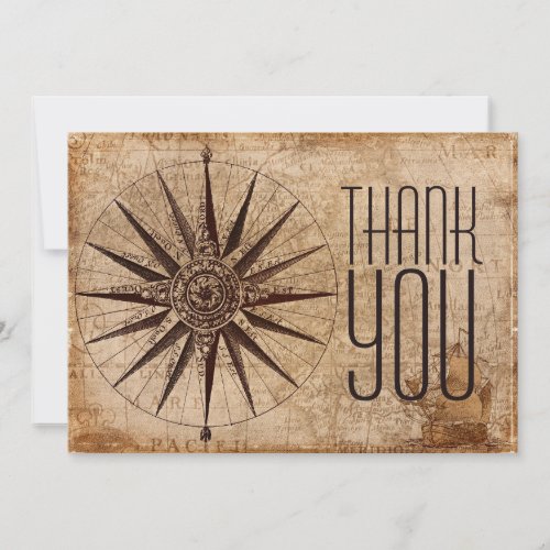 Classical Professional Compass World Map Thank You Card