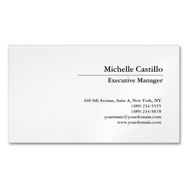 Classical Professional Own Name Information Simple Business Card Magnet (Front)