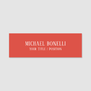 Classical Red Color Elegant Serif Font Minimalist Name Tag