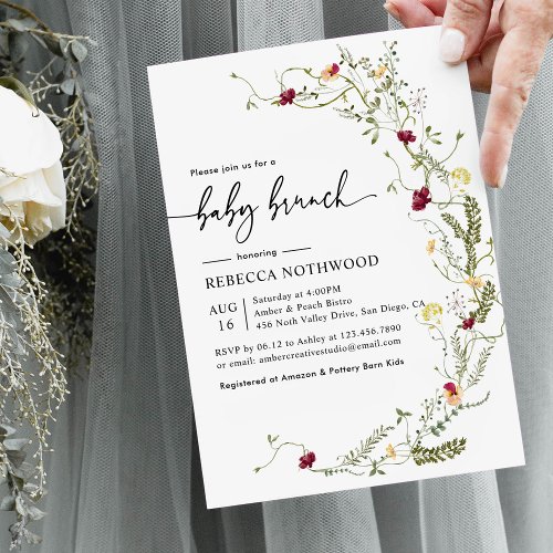 Classical Rustic Botanical Wildflower Baby Brunch Invitation