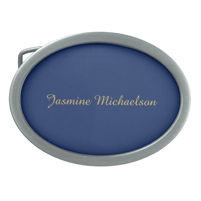 Classical Script Calligraphy Name Blue & Gold Belt Buckle (Front)