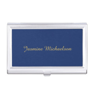 Classical Script Calligraphy Name Blue & Gold Business Card Case