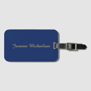 Classical Script Calligraphy Name Blue & Gold Luggage Tag