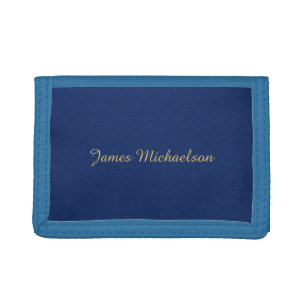 Classical Script Calligraphy Name Blue & Gold Tri-fold Wallet