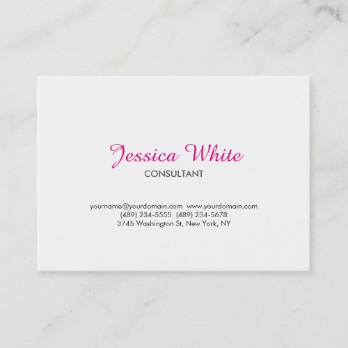 Classical Simple Minimalist Pink White Feminine Business Card