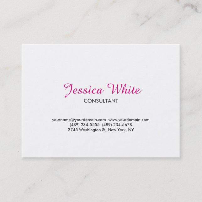 Classical Simple Minimalist Pink White Feminine Business Card (Front)