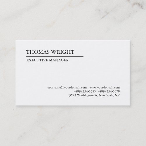 Classical Style Plain Simple White Professional Business Card