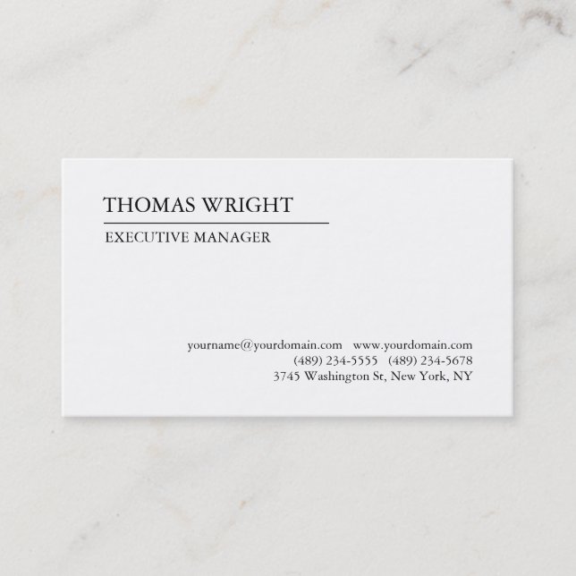 Classical Style Plain Simple White Professional Business Card (Front)