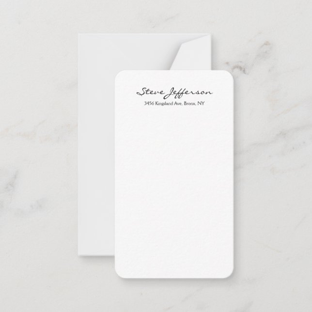 Classical Stylish Elegant Script Plain Black White Note Card (Front)
