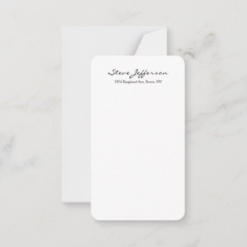 Classical Stylish Elegant Script Plain Black White Note Card