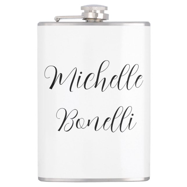 Classical Stylish Script Add Your Name Plain Flask (Front)